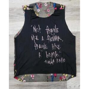 Nicole Paloma Top Medium Mesh Floral Embroidered Back Fragile Frida Kahlo Art